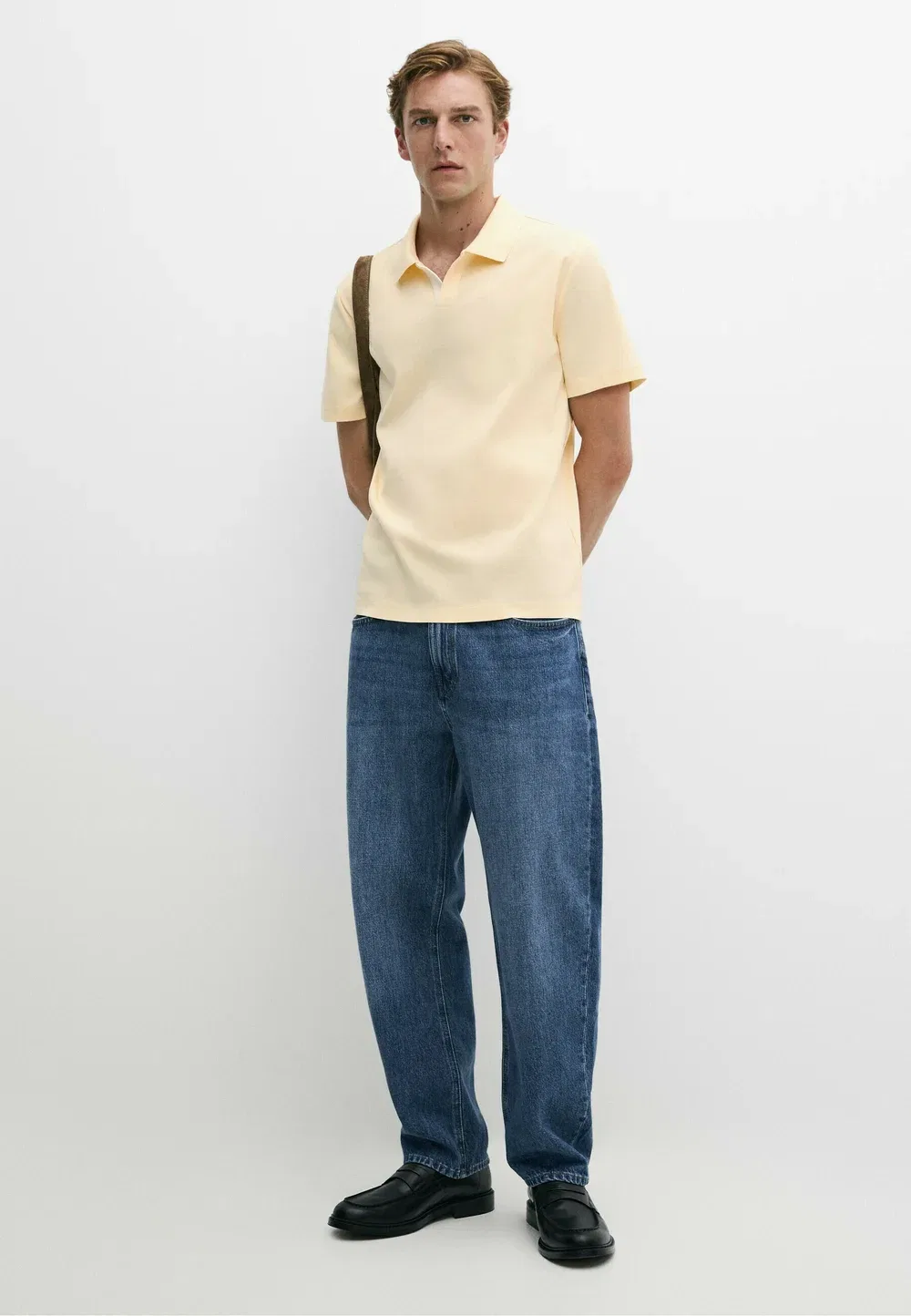 Рубашка-Поло с коротким рукавом и V-образным вырезом - рубашка-поло Massimo Dutti, Light Yellow — фото 2