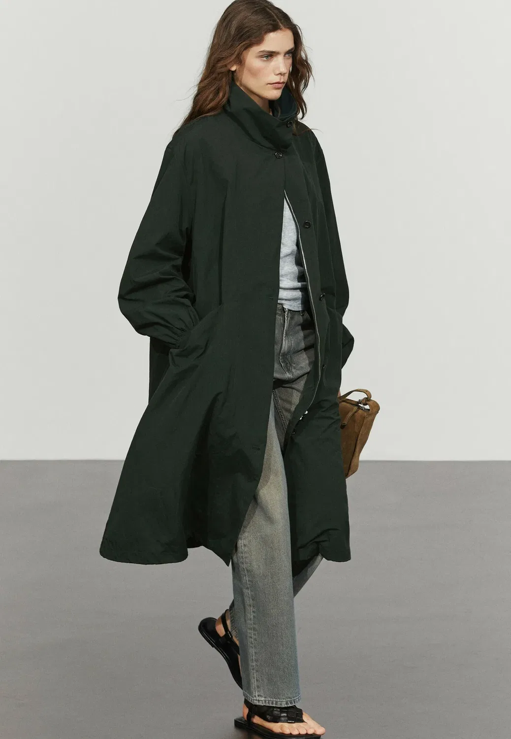 Длинная техническая парка - парка Massimo Dutti, Green — фото 4