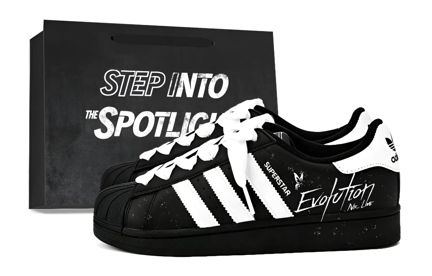 Детские кеды для скейтбординга с принтом Superstar 2, Adidas Originals, Black & White-Black Shopping Bag