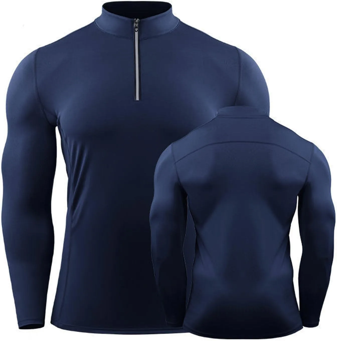 Мужская футболка Quarter Zip Slim Fit с длинным рукавом и воротником-стойкой для тренировок — фото 2