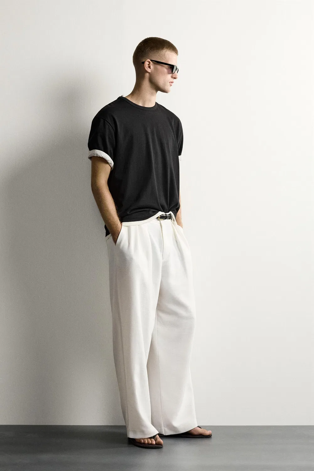 Брюки свободного кроя с текстурированной плиссировкой ZARA, White — фото 4