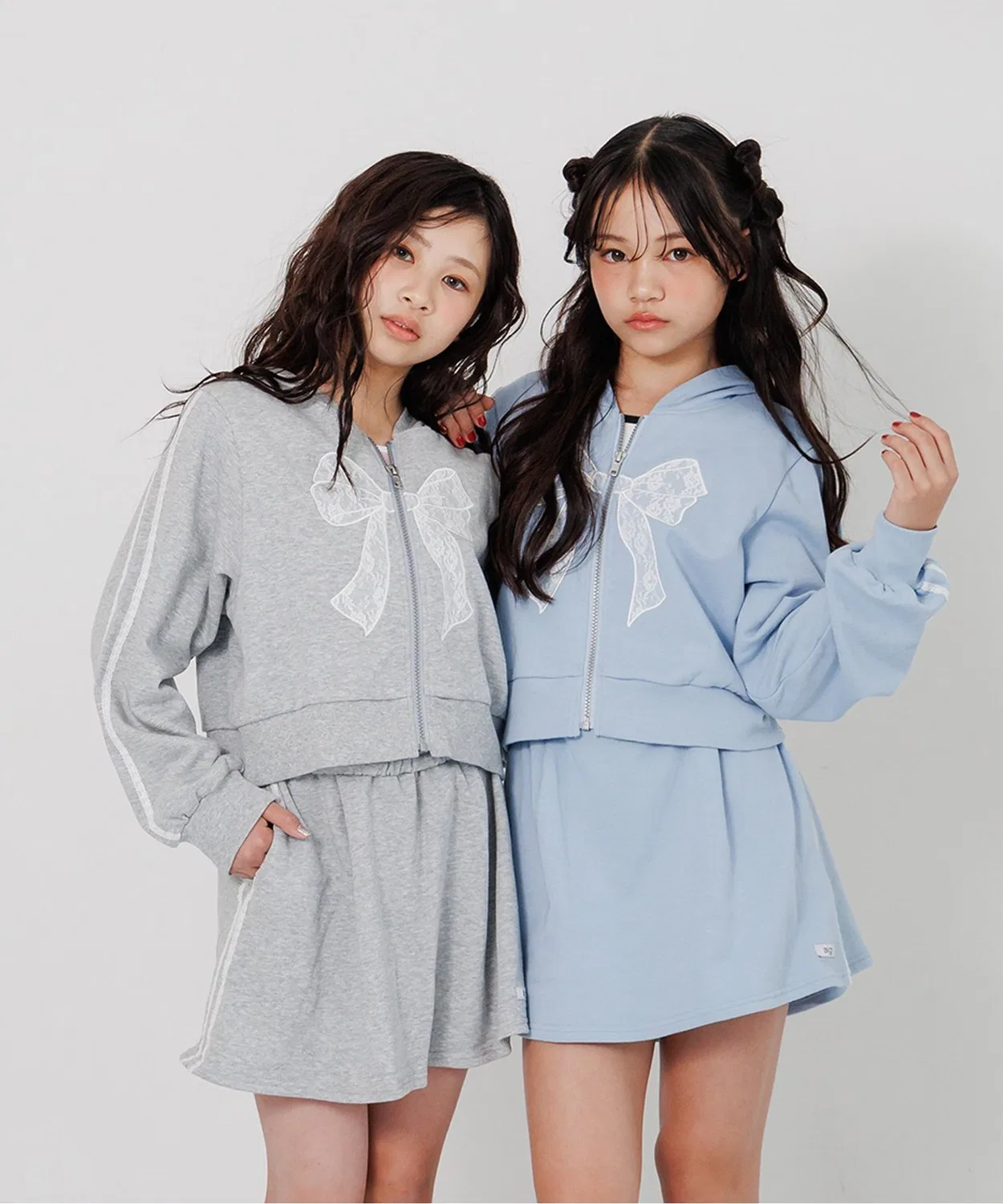 Детский комплект из худи с лентой и шорт с юбкой, модель Ribbon Hoodie & Skirt Pants Set, algy, Grey