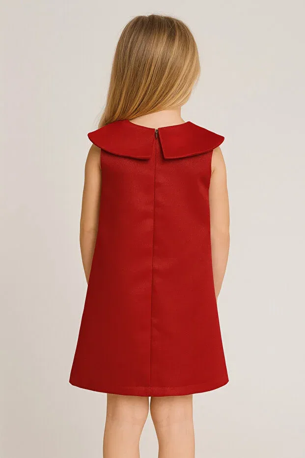 Детское платье для девочек с принтом Pearl Embroidered Girls' Dress Melek Golden, Red — фото 3