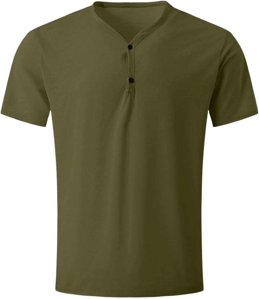 Мужская футболка повседневная с воротником-поло Cotton Linen Henley, Army Green — фото 3