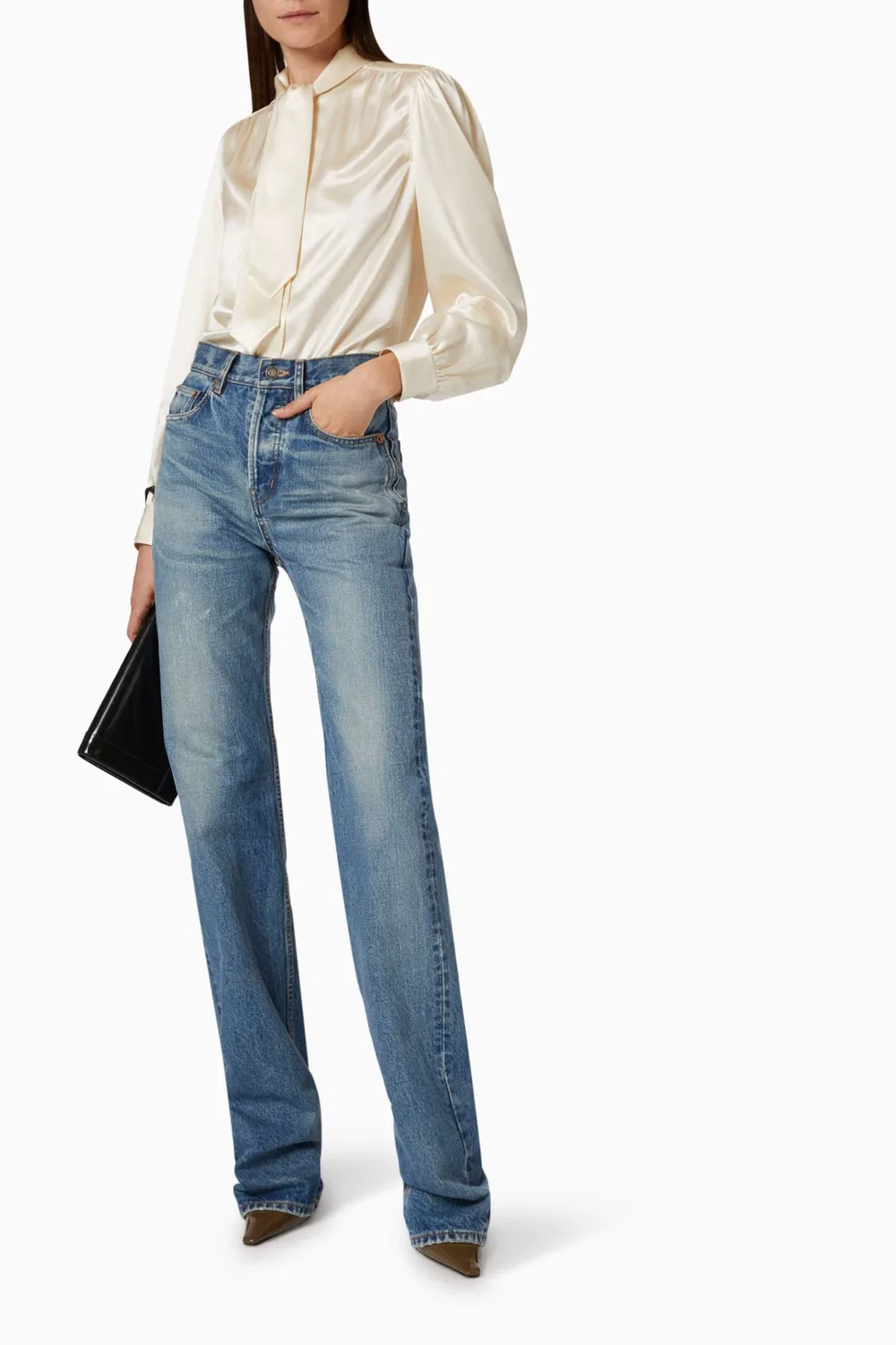 Блузка с бантовым воротником из шелка SAINT LAURENT — фото 2