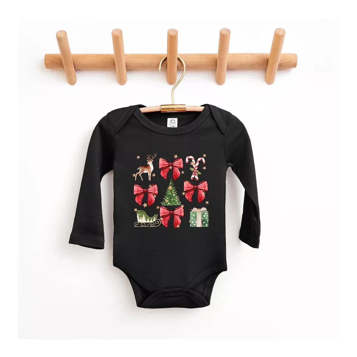 Детское боди с длинным рукавом Coquette Christmas Collage The Juniper Shop, Black