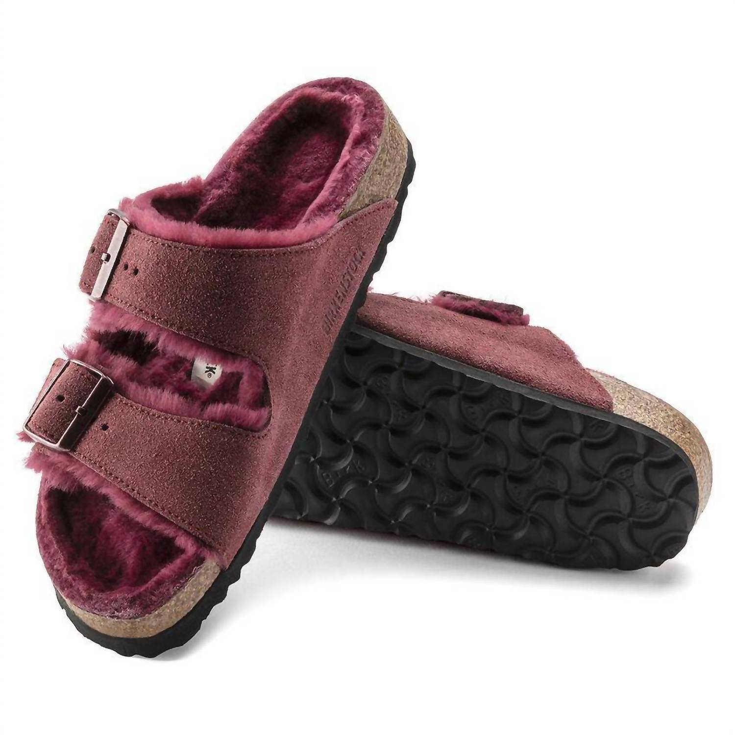 Women's Arizona Fur Shearling Sandal In Maroon Birkenstock — фото 4