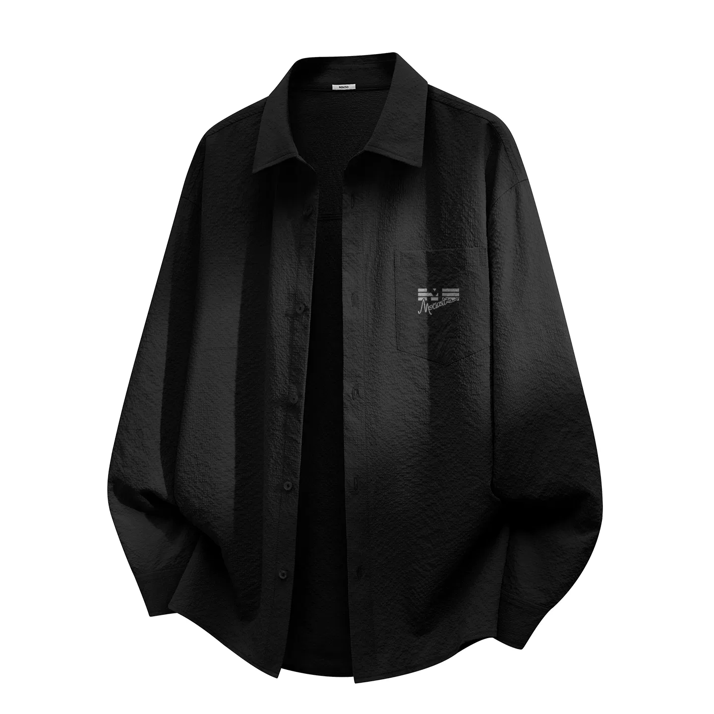 Детская рубашка с воротником Three-Line Drive Chest Logo MINISO, Black Texture Seersucker