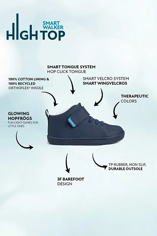 Детские ботинки для девочек с принтом Smart Walker High Top Super Matte Navy Blue Hopfrög, Super Matte Navy Blue — фото 3