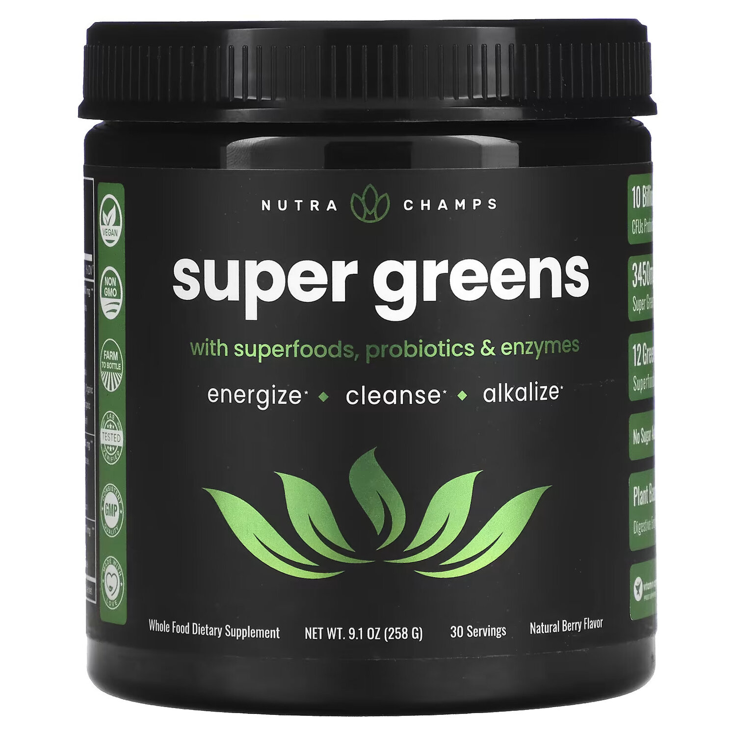 

NutraChamps, Super Greens, натуральные ягоды, 258 г (9,1 унции)