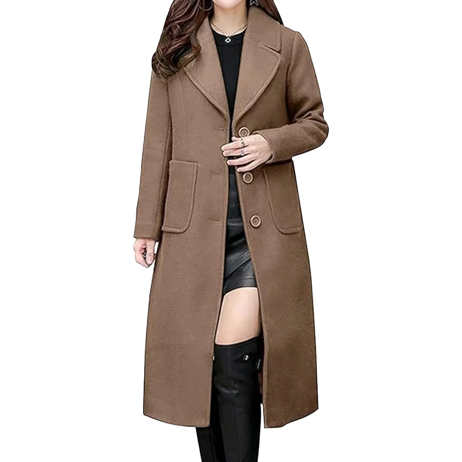 Женское зимнее пальто с лацканами Classic Office Coat, Cachi