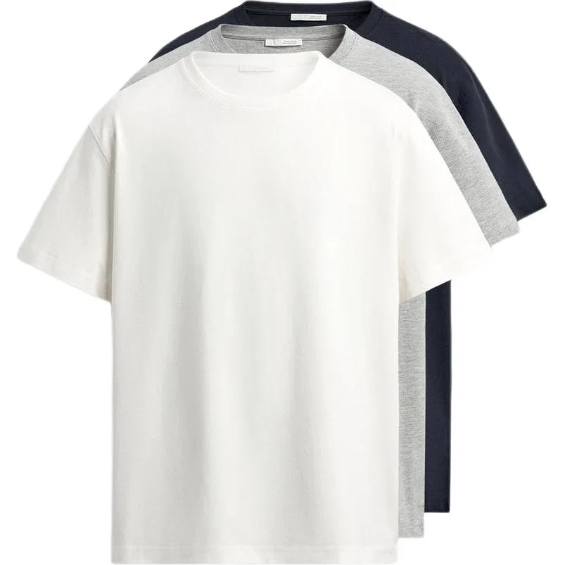 Мужской комплект футболок с круглым вырезом, 3 шт., ZARA, White/Light Gray/Dark Blue