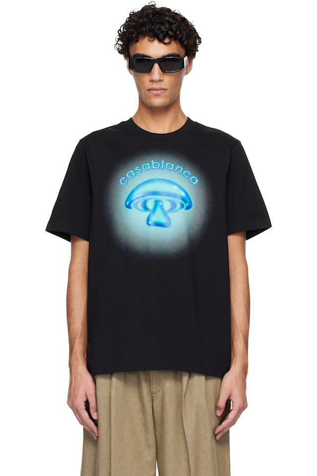 

Футболка с коротким рукавом и логотипом в виде гриба, нанесенным аэрографом Casablanca, черный
