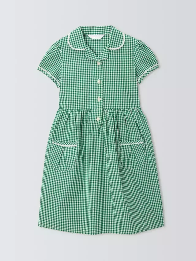 Летнее школьное платье из хлопка в клетку для девочек John Lewis, Green — фото 3