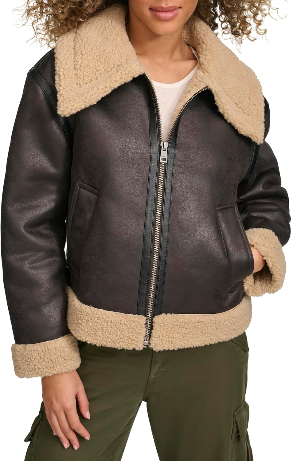 

Levi's Женская куртка-авиатор из искусственной овчины, Molasses Faux Shearling