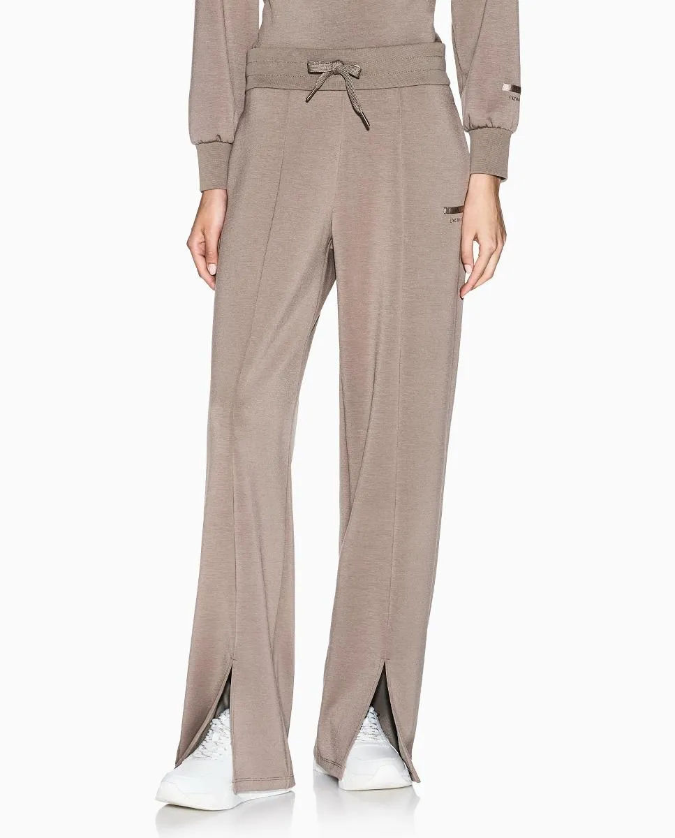 

Женские брюки из материала имитирующего скуба с передним разрезом Armani Exchange, серо-коричневый