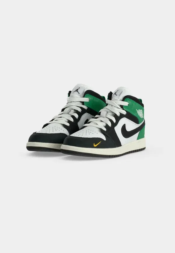 Кроссовки высокие Jordan 1 Mid SE High Top Trainers, бело-черно-зелено-золотистые — фото 3