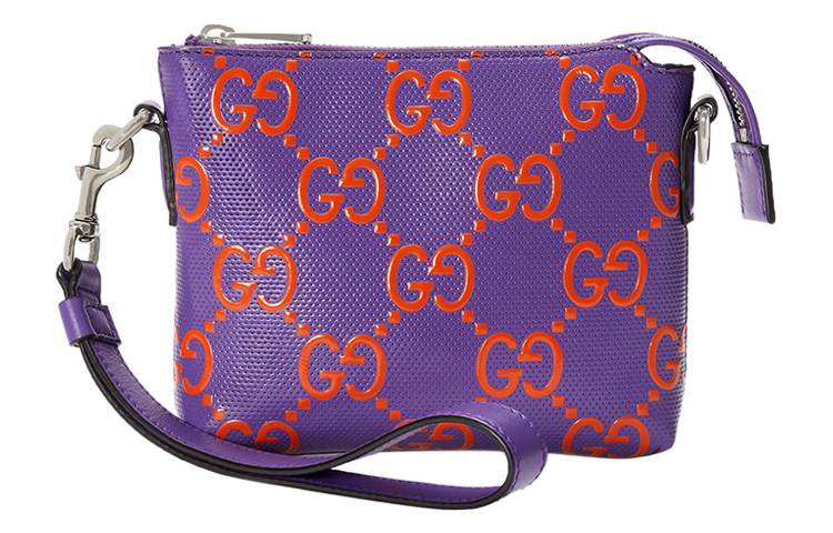 

GUCCI Кожаная тисненая сумка через плечо малая мужская фиолетовая