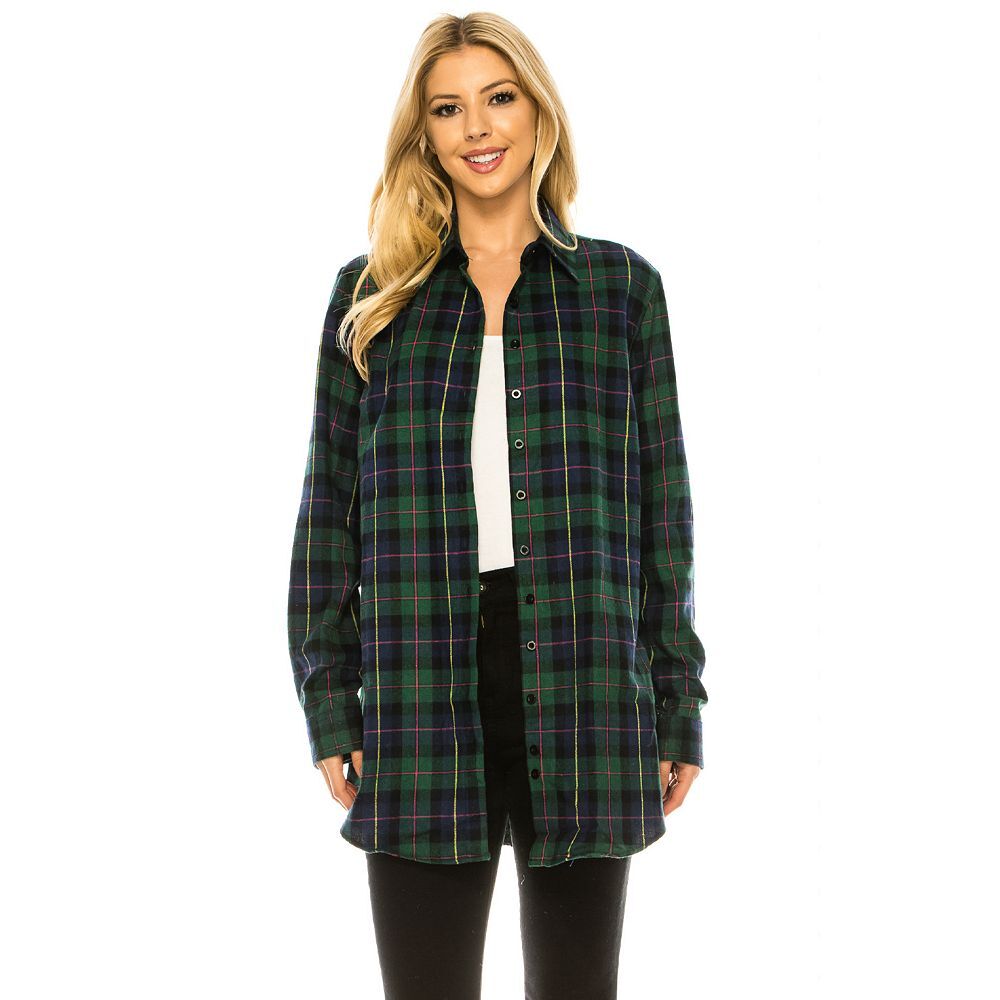 

Женская фланелевая рубашка-туника на пуговицах Haute Edition, цвет Navy Tartan