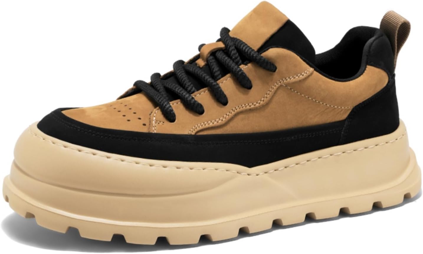 

Мужские удобные повседневные кроссовки для прогулок и поездок на работу - массивная противоскользящая подошва, коричневые и черные дышащие с перфорацией носка, замшеподобные, с петлей на пятке Kelibasi