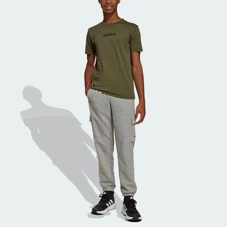 Adidas Вязаные спортивные штаны для подростков ESSENTIALS, средне-серый, смешанный цвет/черный — фото 4