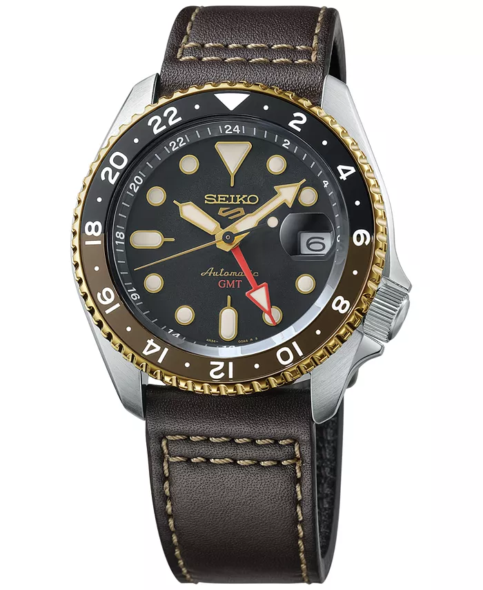 

Мужские автоматические спортивные часы с черным кожаным ремешком 42 мм, модель 5 Sports Seiko