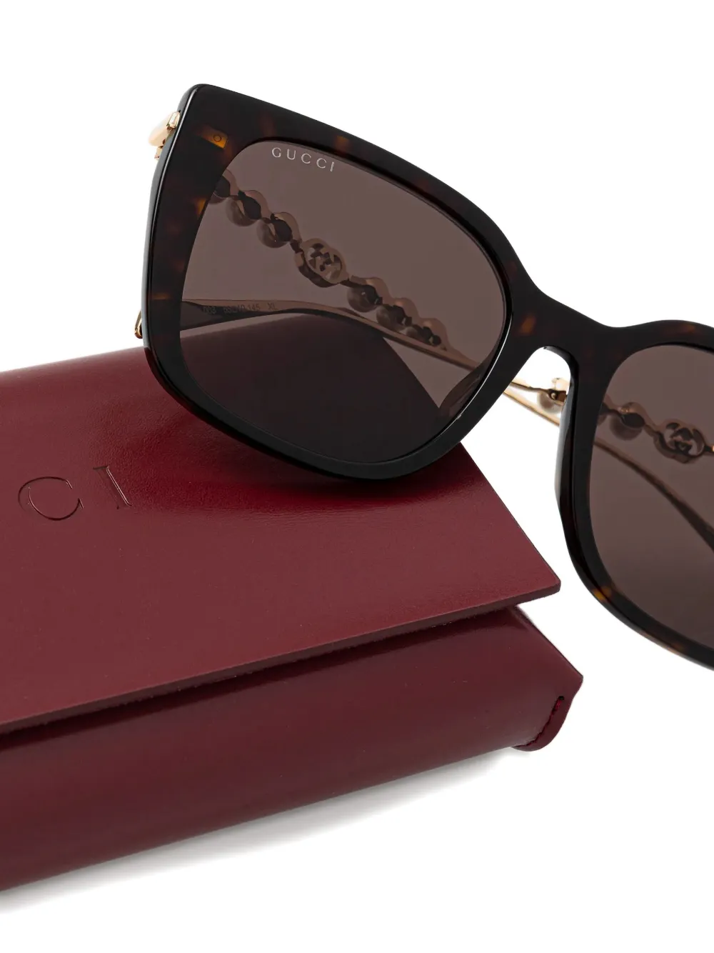 Солнцезащитные очки квадратной формы с жемчужными деталями Gucci, коричневый — фото 3