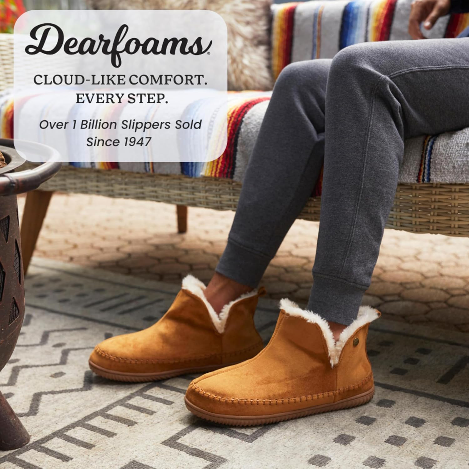 Мужские домашние тапочки Dearfoams с мемори-пенной стелькой Brixen, высокие до щиколотки - Подарки для мужчин, Whiskey — фото 2