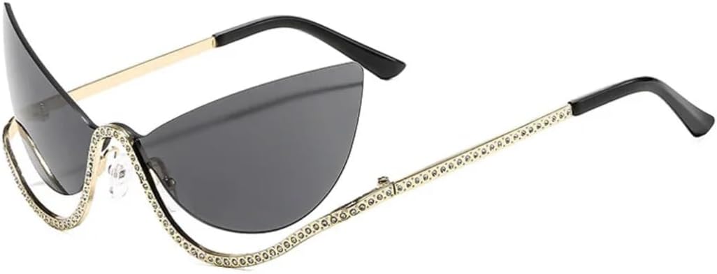 

Модные солнцезащитные очки без оправы для женщин, увеличенного размера, с прозрачными линзами Ocean, градиентным переходом цвета «кошачий глаз», защита от УФ-излучения UV400 HHZZYVY, Gold-black