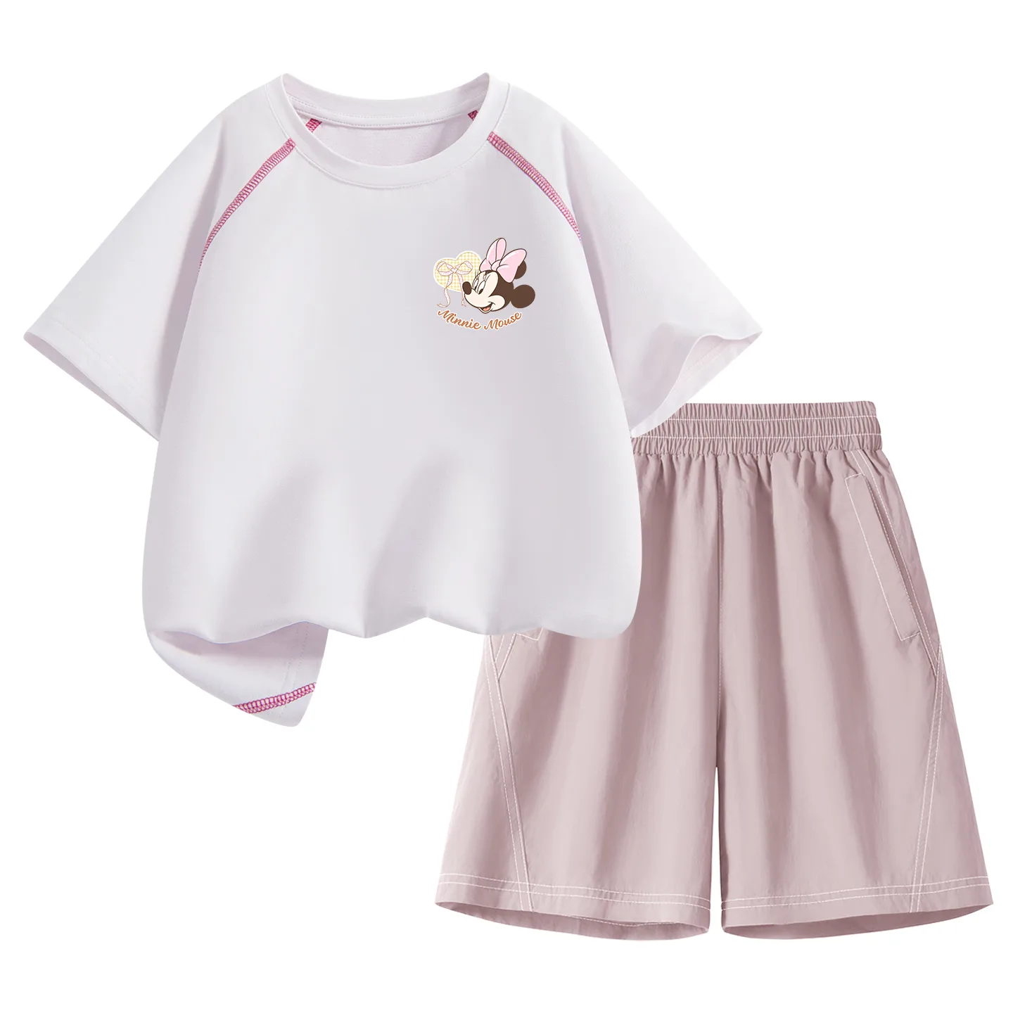 Детская спортивная футболка с круглым вырезом Disney, Di Xin Jie Ni K Soft Peach Pink+Solid Color Soft Peach Pink