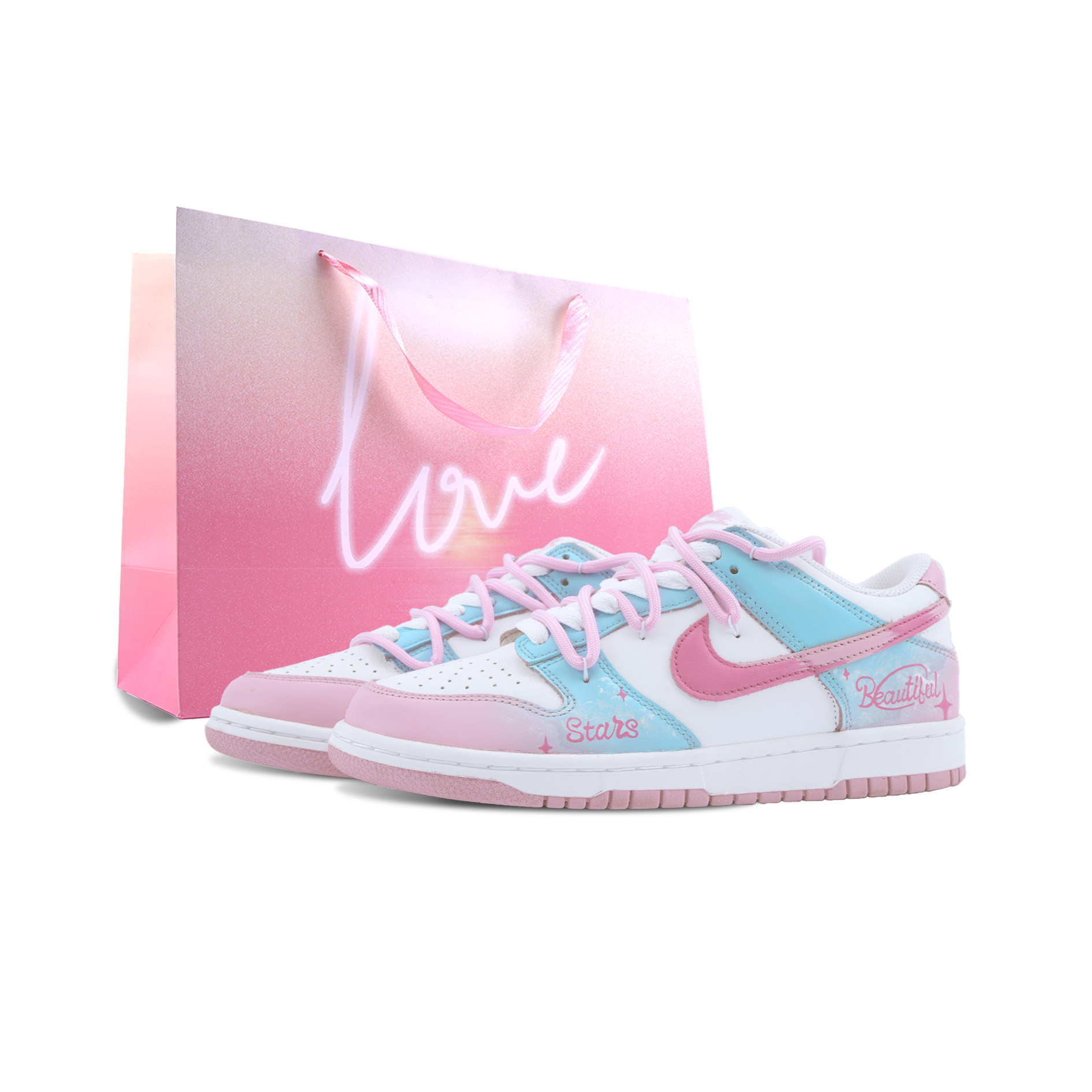 Nike Кроссовки для скейтбординга dunk dreamy starry низкие детские устойчивые к истиранию pink blue unisex — фото 3