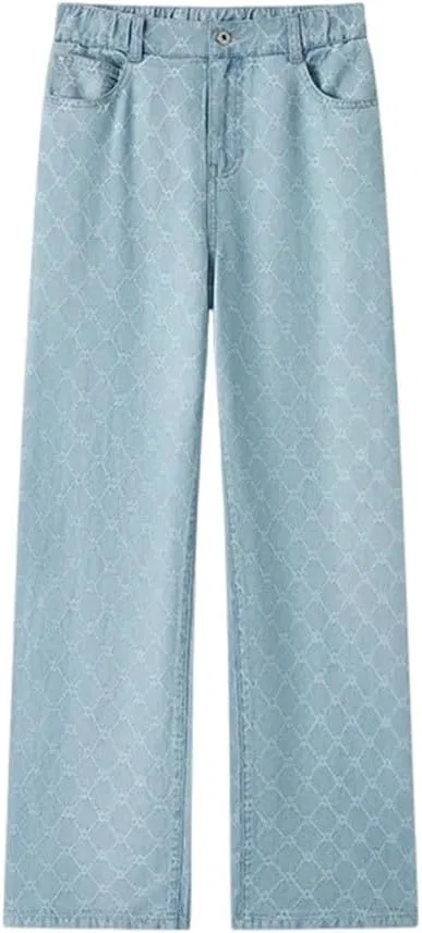 Джинсы прямые Women Elastic Waist Long Jeans, сине-белые