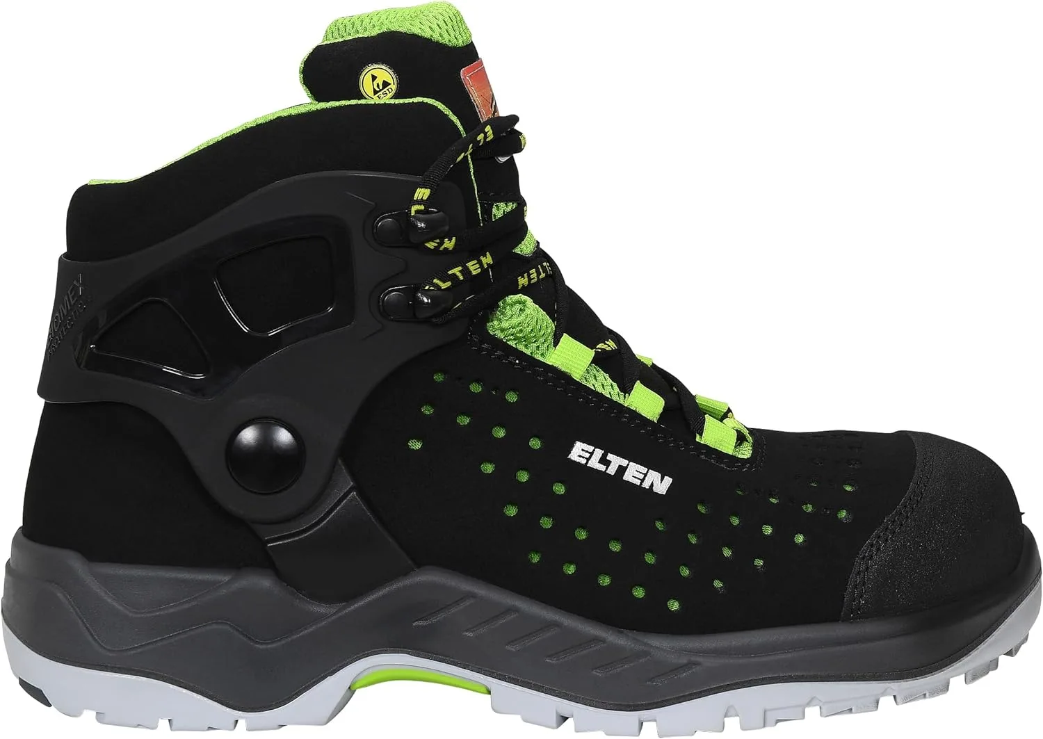 Защитная обувь ELTEN Tommaso Green Mid ESD S1PS, для мужчин и женщин, текстиль, композитный защитный носок (легче стального), легкая, спортивная, черный — фото 2