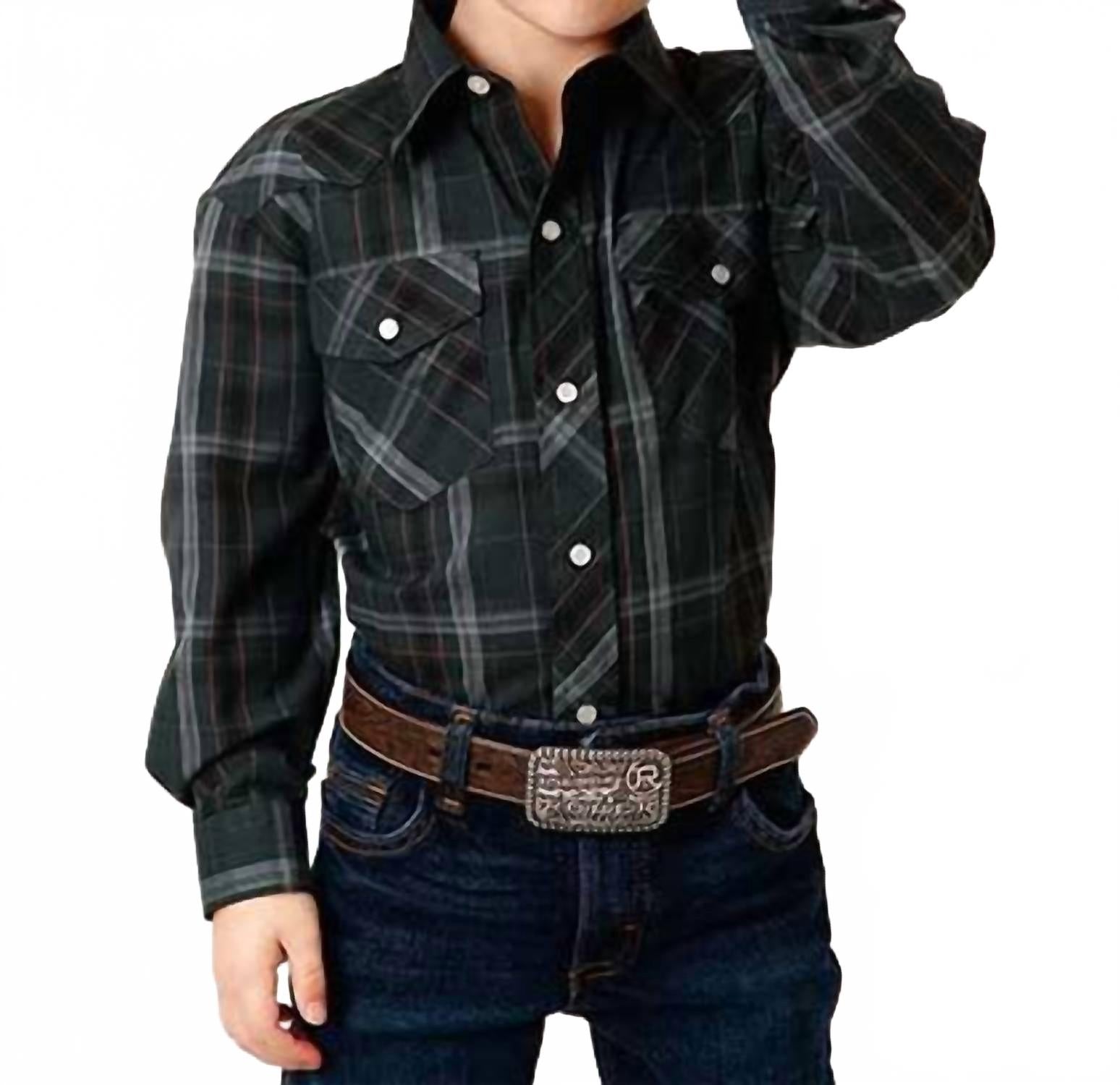 

Мальчиковая рубашка с длинным рукавом в клетку лесного зеленого и темно-синего цветов Roper