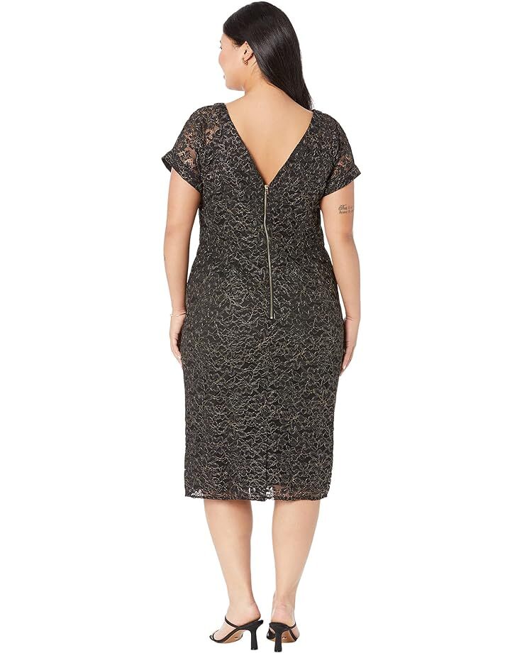 

Платье Maggy London Plus Size Illusion Top Dress with Metallic Corded Lace, цвет Black/Gold