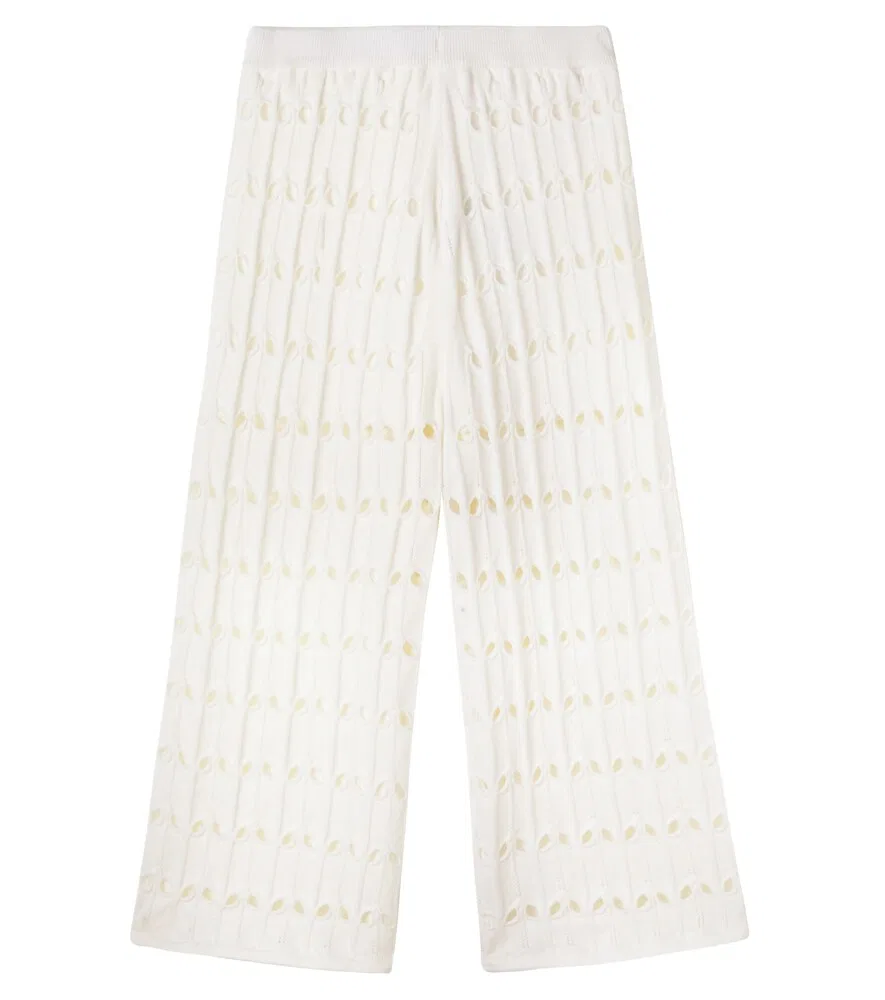 Вязаные брюки из шерсти и хлопка Zimmermann Kids, белый — фото 4