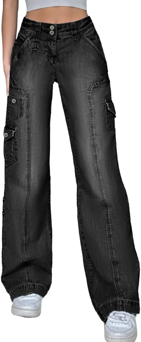 

Emmiol женские карго штаны Stretchy Wide Leg Baggy Jeans с карманами