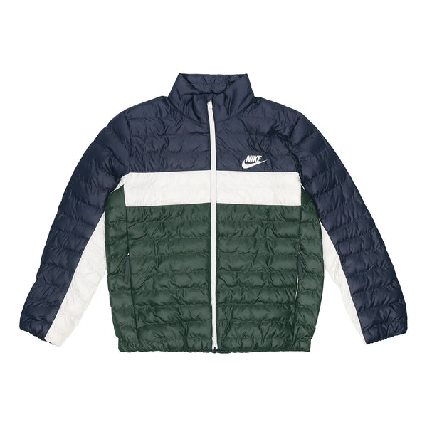 

Куртка athleisure casual sports stand collar protection against cold stay warm jacket blue green colorblock Nike, зеленый
