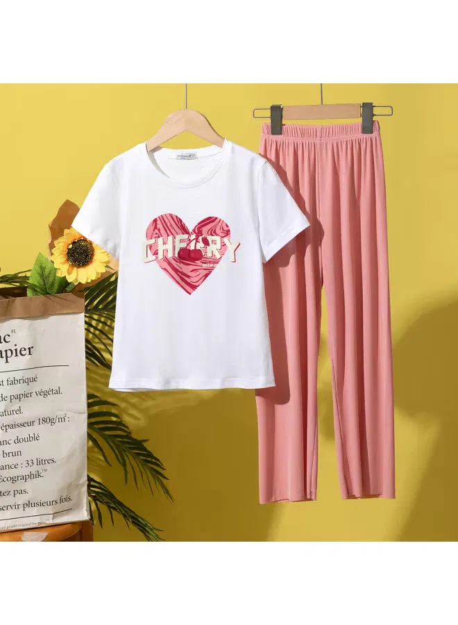 Комплект футболка и штаны с принтом сердечек для девочек Jeanswest, белый — фото 2