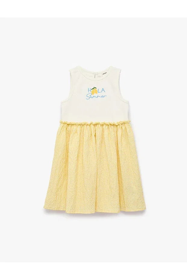 Детское платье для девочек хлопковое Cotton sleeveless crew neck embroidered gingham dress Koton, Ecru