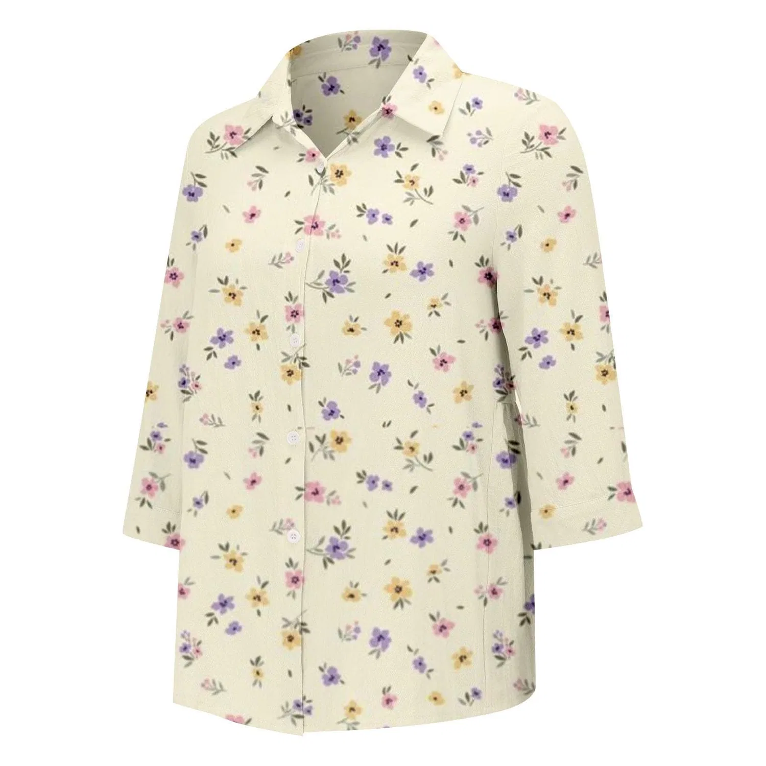 Женская блуза с V-образным вырезом, с принтом в горошек, Classic Polka Dot Collar, Floral-10 — фото 3