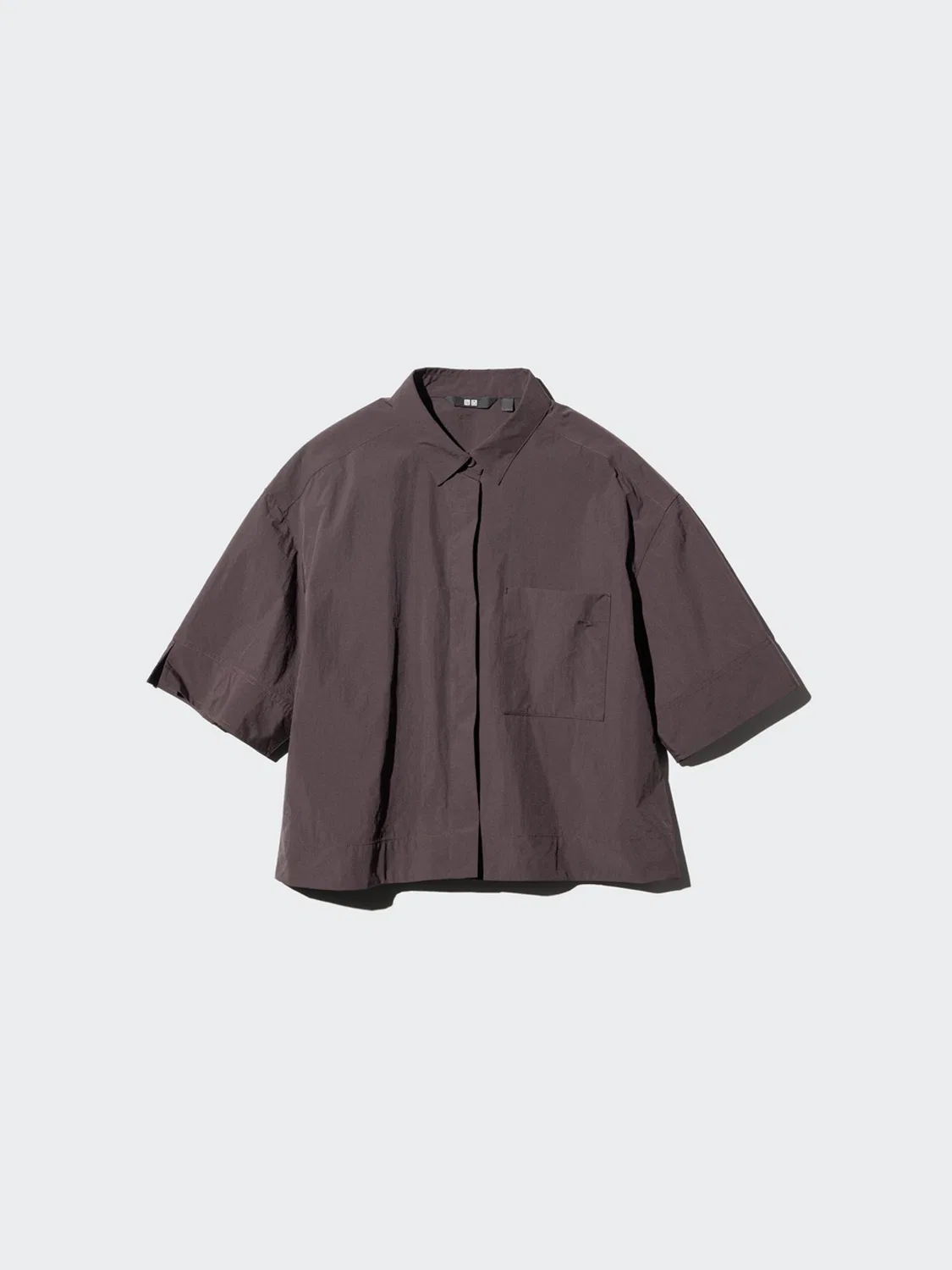 Рубашка свободная с коротким рукавом Uniqlo, темно-серый — фото 4