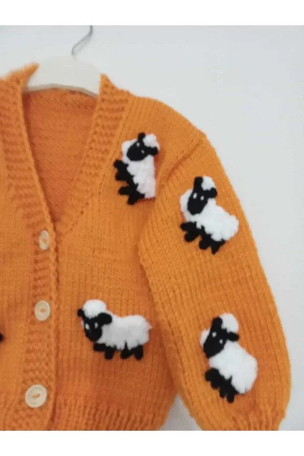 Детский кардиган с принтом Hand knitted lamb cardigan El Örgüsü Cici Bebe, Orange — фото 3