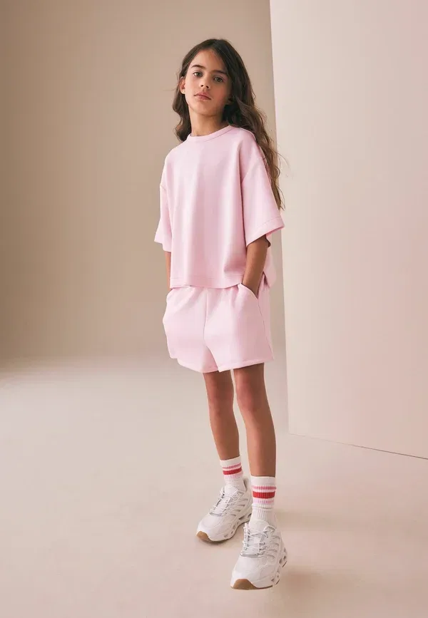 Комплект из футболки и шорт, Oversize, Regular fit - supersoft t-shirt and shorts set - tracksuit bottoms, Next, light pink, светло-розовый