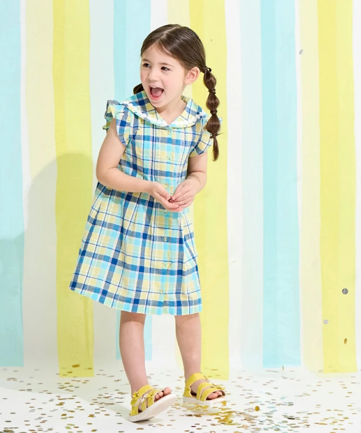 Детское платье для девочек с коротким рукавом, Sailor Check KP, Lemon Yellow — фото 2