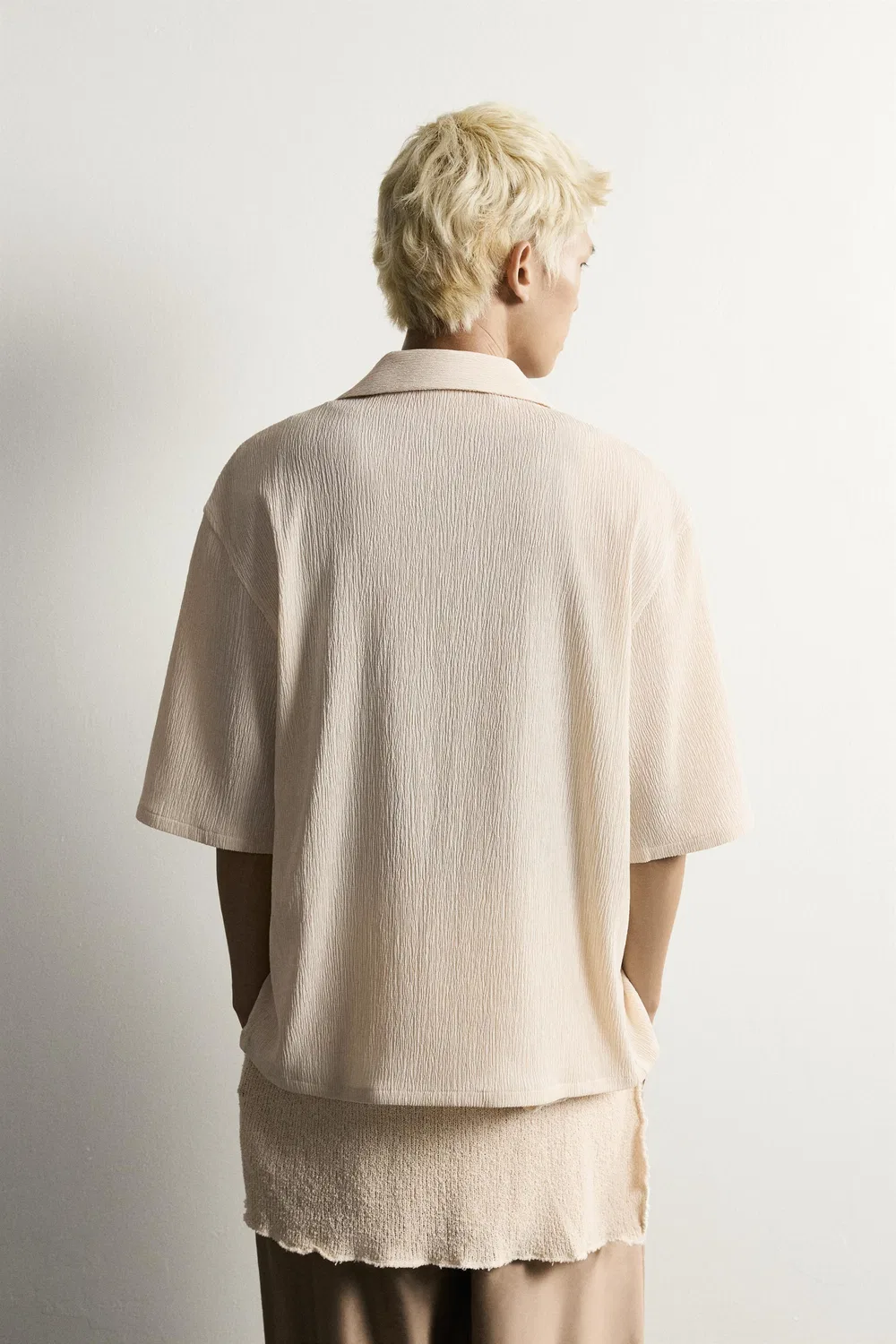 Текстурированная рубашка свободного кроя ZARA, Beige marl — фото 3