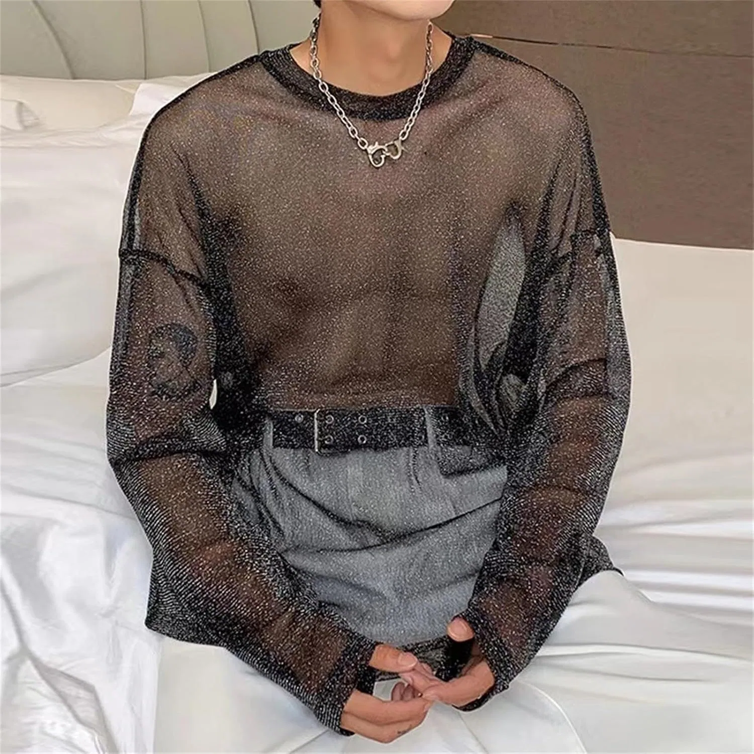 Мужская футболка с сетчатой тканью Crew Neck, Black — фото 4