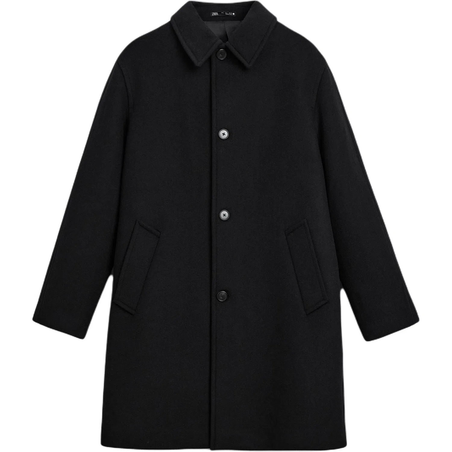 Мужское пальто прямого кроя с лацканами Black ZARA, Черный