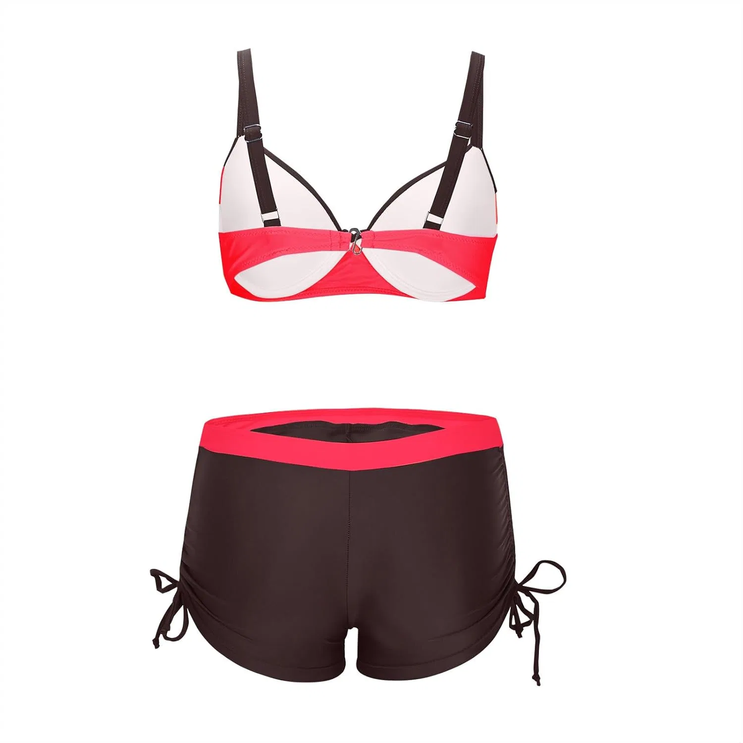 Женский бикини-сет с высокой талией и утяжкой, Color Block, Watermelon Red — фото 4