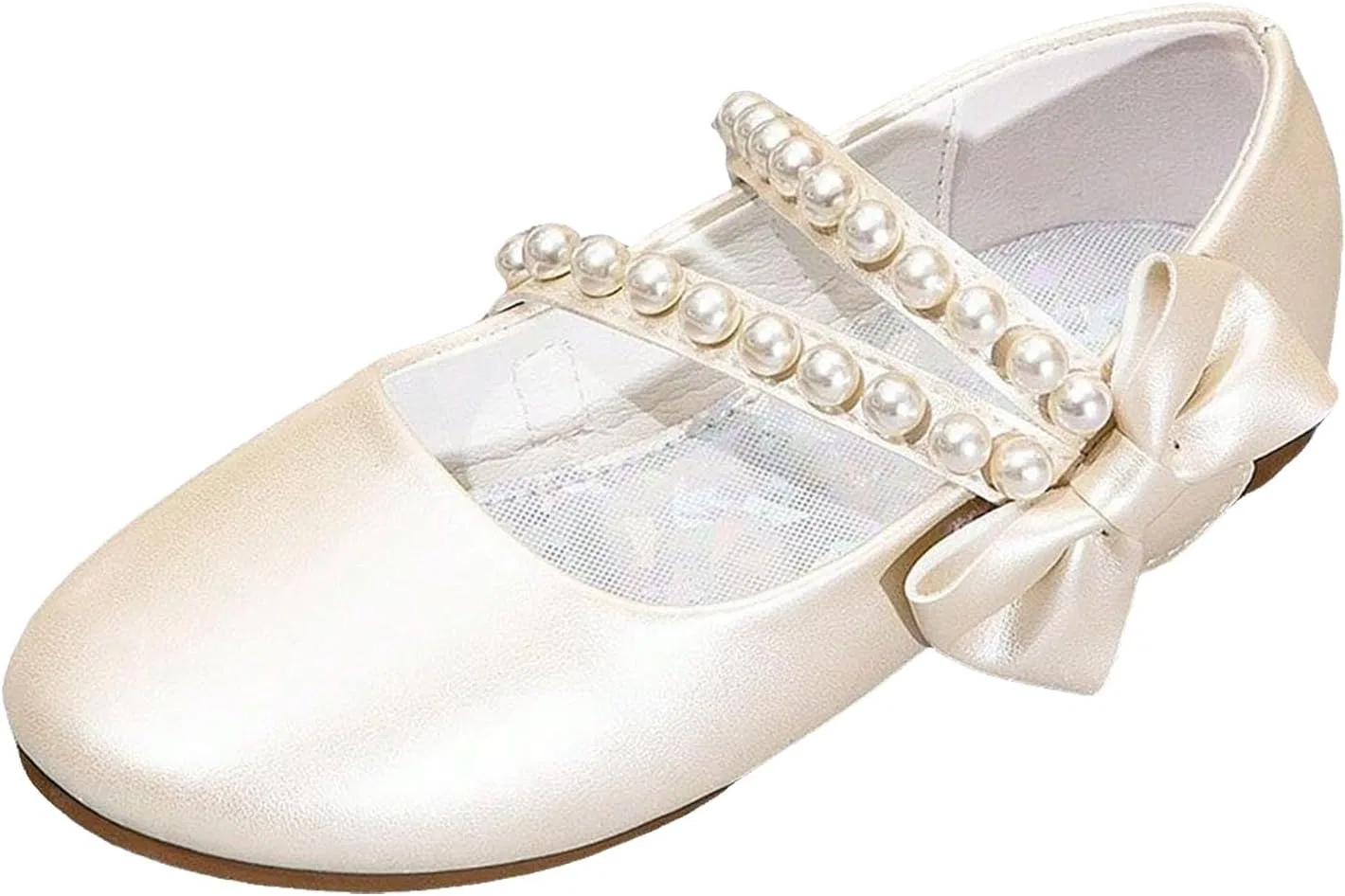 Детские туфли для девочек с пайетками и бантом, Beige